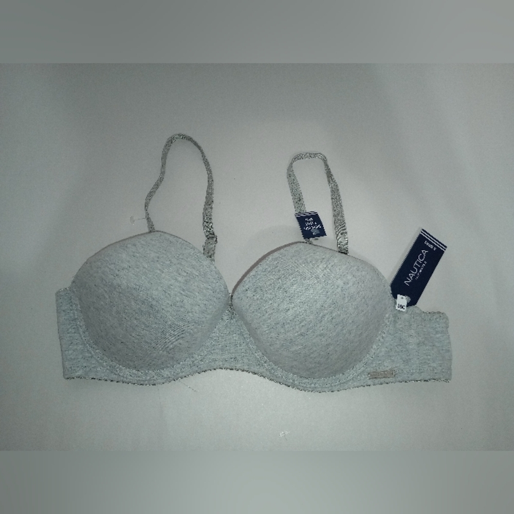 38C Nautica Intimates Gray Underwired Push Up Bra Back Closure